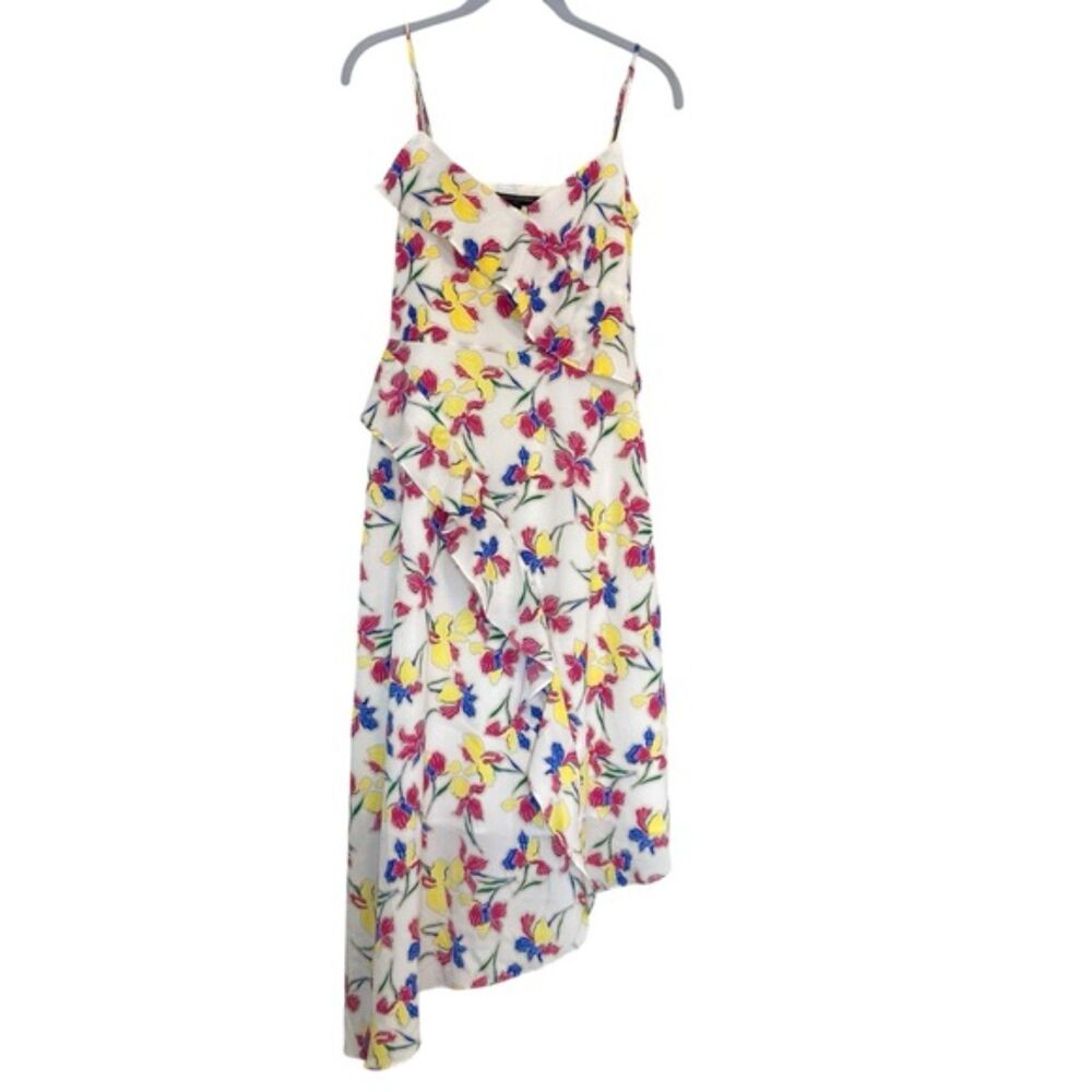 Banana Republic Foral Asymmetrical Ruffle Midi Dress Summer Romantic Size 2